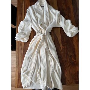 Pine Cone Hill Ivory Plush Fleece Bathrobe Large Shawl Collar Belted Cream Robe